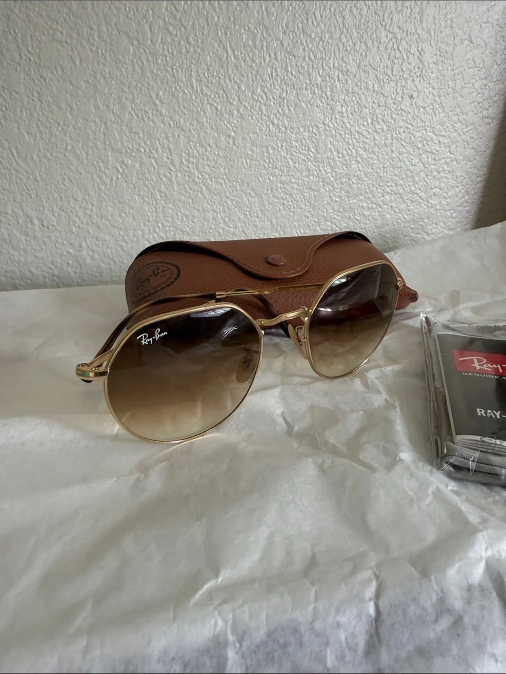 Ray-Ban Gold Frame Sunglasses with Brown Gradient Lenses